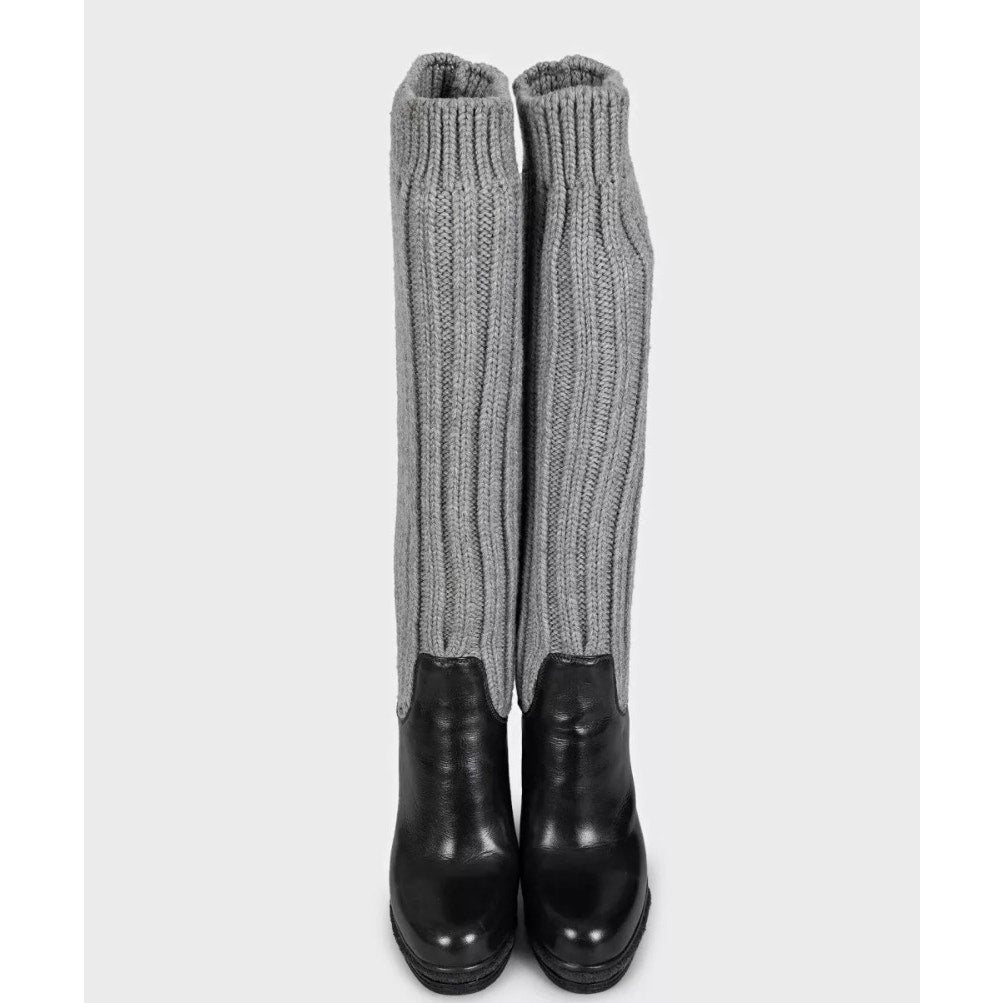Dolce & Gabbana Black Leather Knitted Boots sz.37 pre-owned