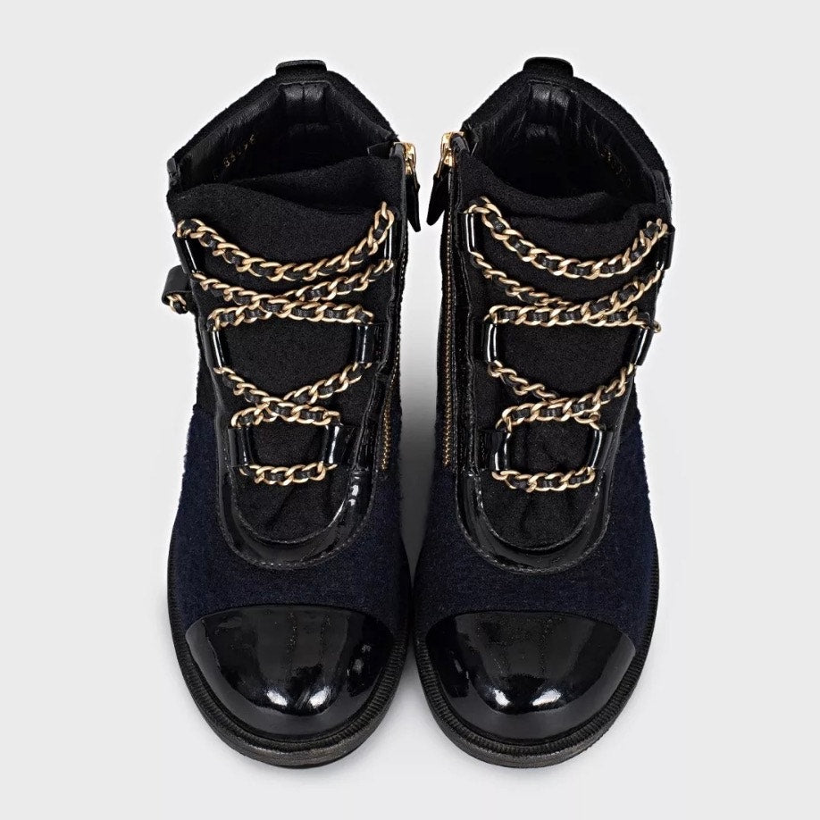 Chanel Paris-Salzburg Chain Textile Boots - Size 36.5 Pre-owned