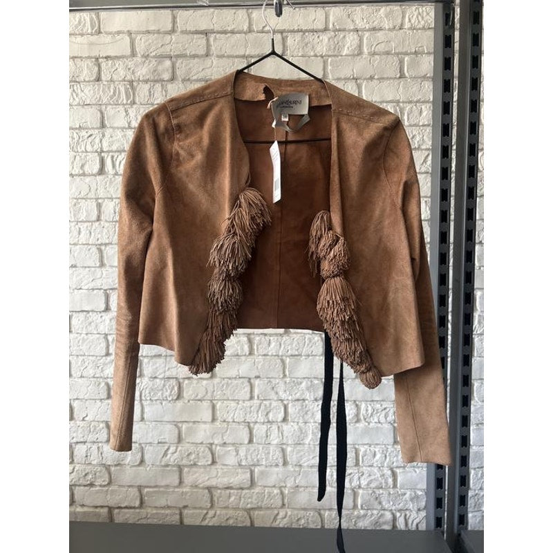 Saint Laurent Brown Suede Cropped Jacket - EU 38/M Pre-owned