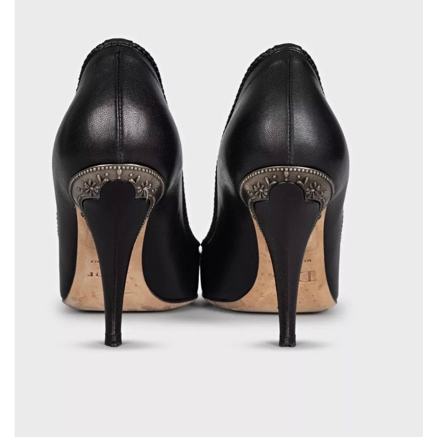Christian Dior Black Leather Sculpted Heel Bow Shoes Sz.39.5 Pre-owned
