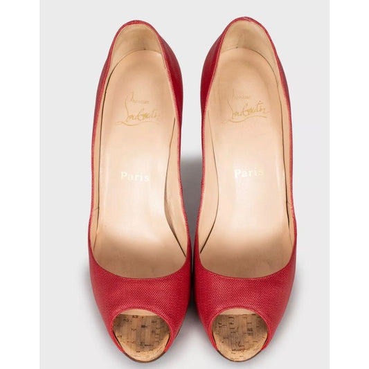 Christian Louboutin Red Open-Toe Textile Pumps 38.5 Pre-owned