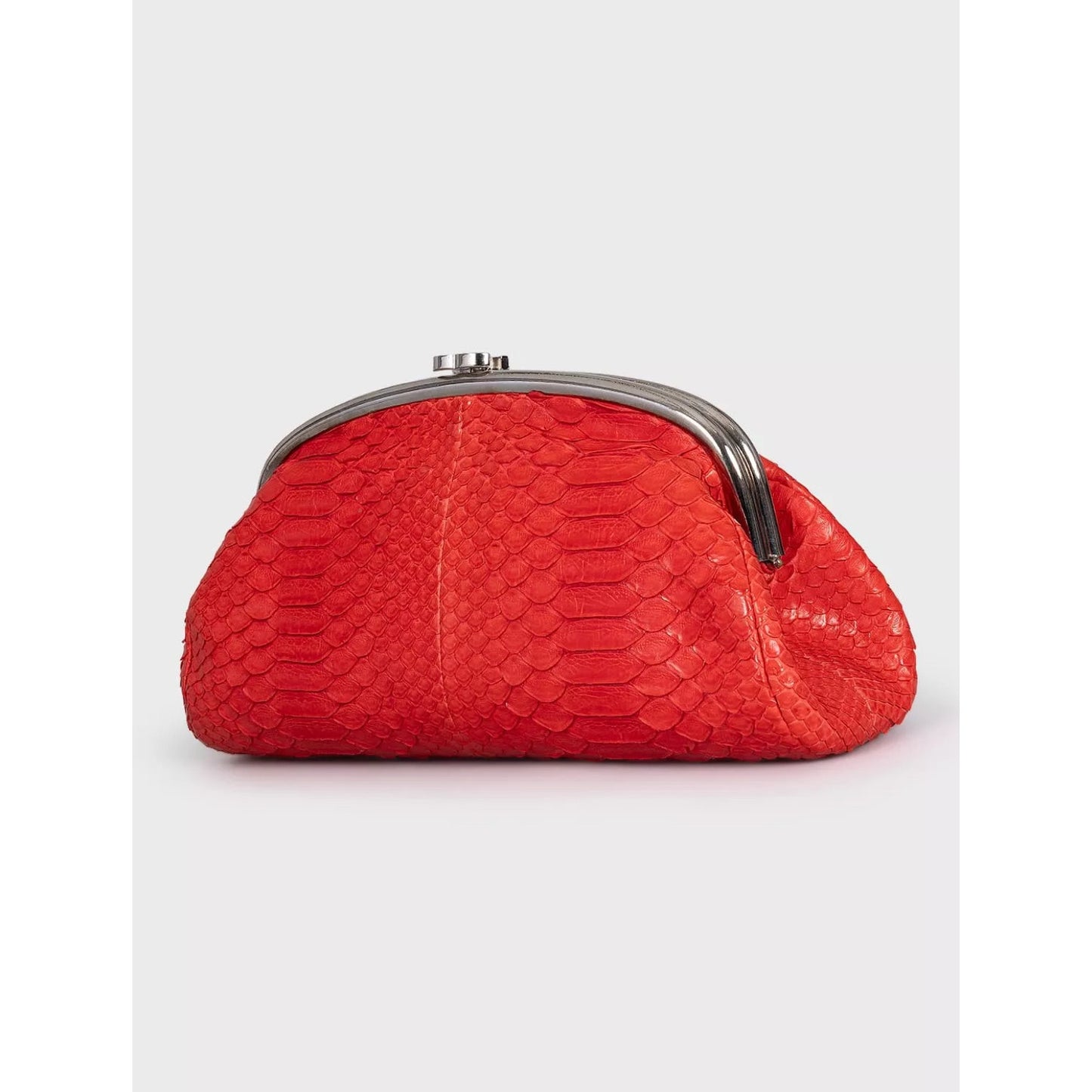 Chanel Red Snakeskin Silver Hardware Clutch Bag Pre-owned
