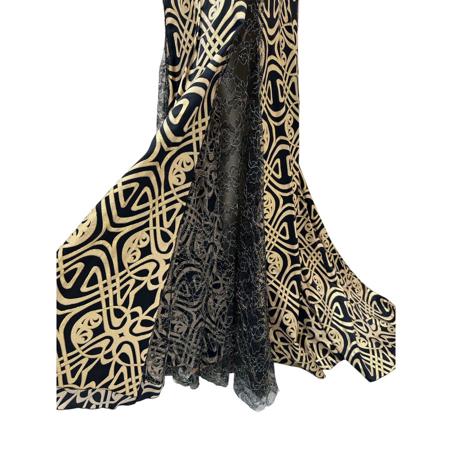 Roberto Cavalli Black & Gold Print Silk Maxi Dress Sz 38 Pre-owned