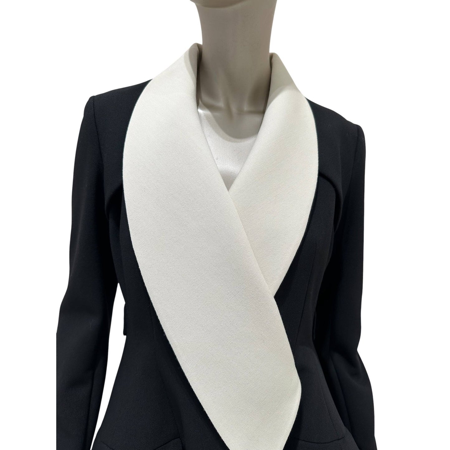 Dior Black Wool Satin Oversized Lapel Coat Sz.38 Pre-owned