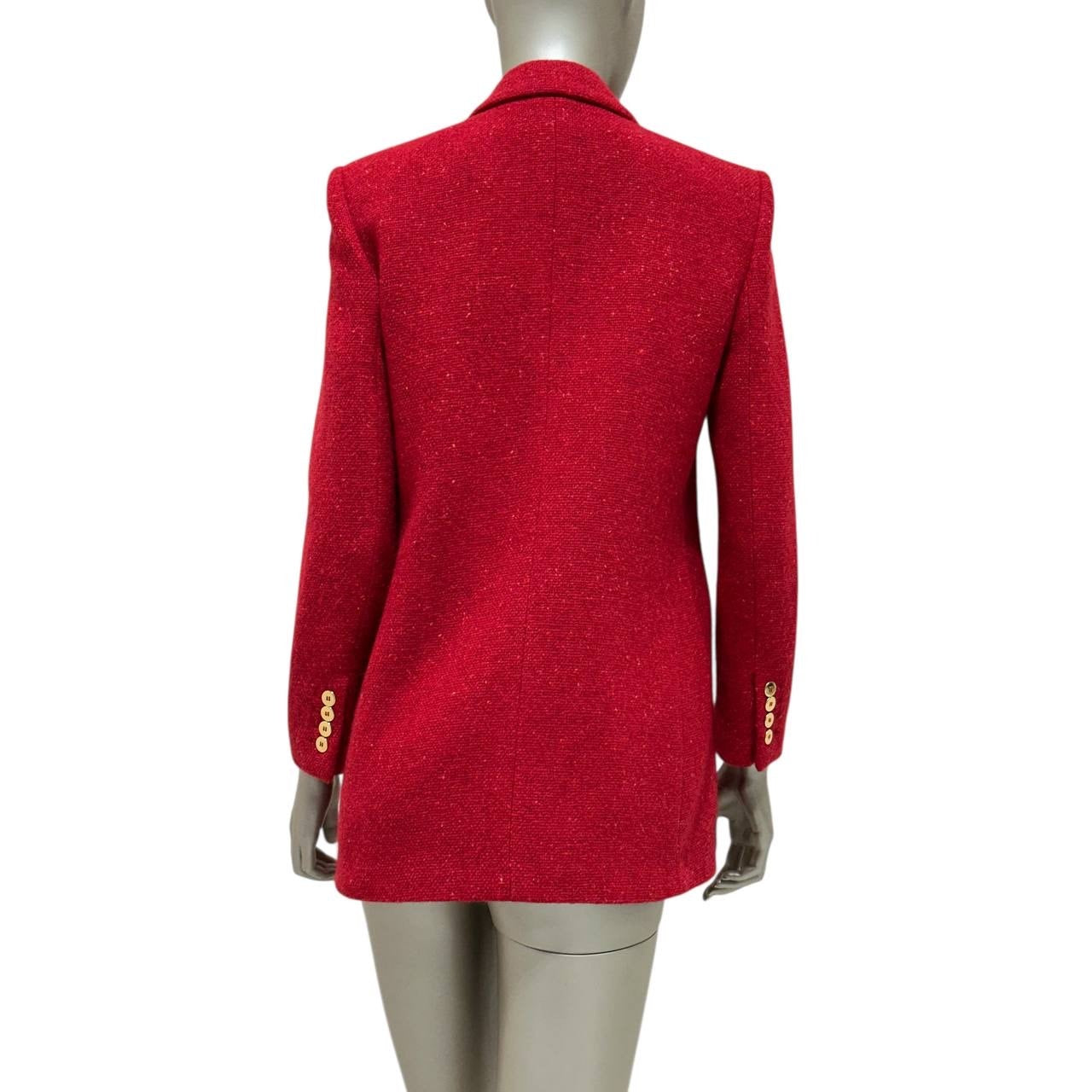 Saint Laurent Red Tweed Double Breasted Blazer Sz 40 Pre-owned