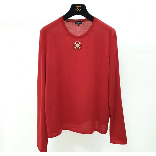 Chanel Red Cashmere Jumper Sz.48 pre-owned