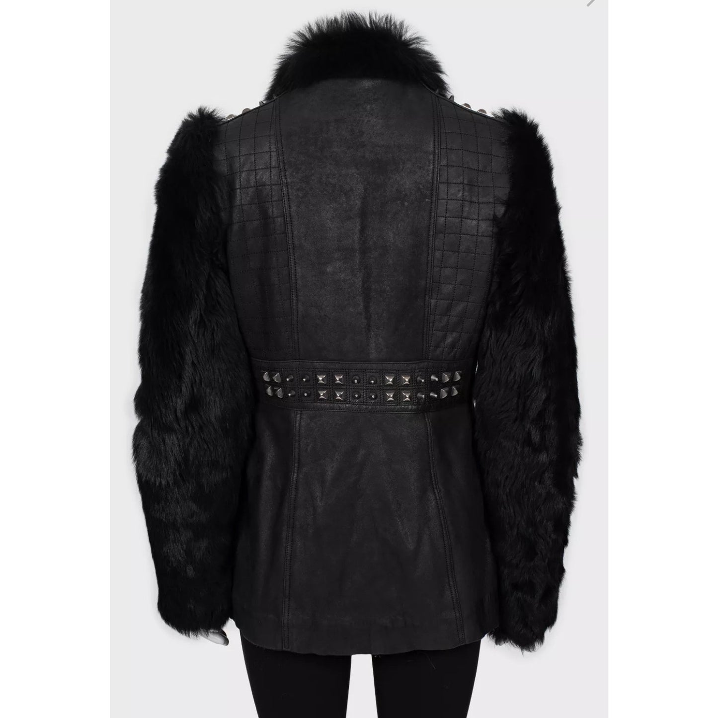 Roberto Cavalli Black Leather Fur Sleeves Jacket Sz.42/M Pre-owned