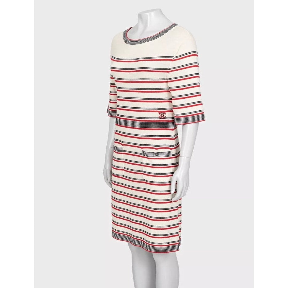 Chanel Beige Striped Print Dress - Size FR36/S pre-owned