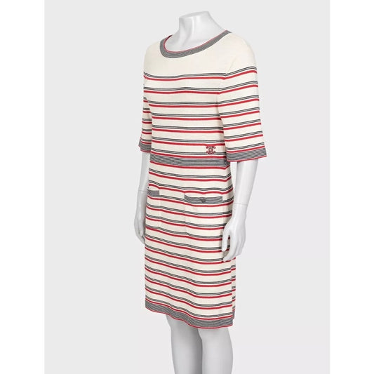 Chanel Beige Striped Print Dress - Size FR36/S pre-owned