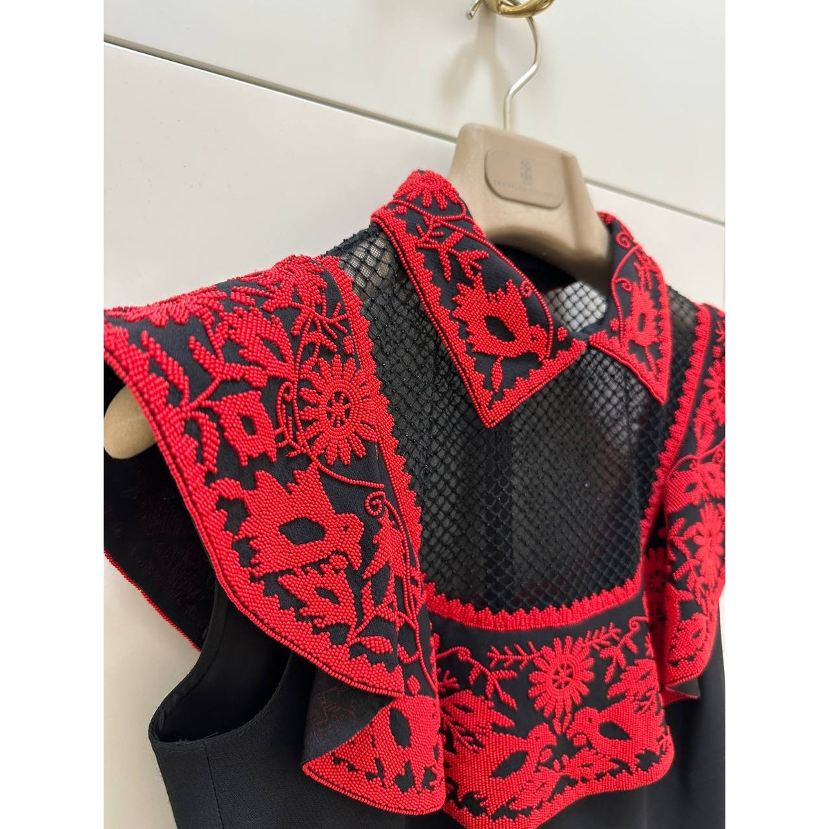 Valentino Black & Red Embroidered Mini Dress Sz.40 Pre-owned