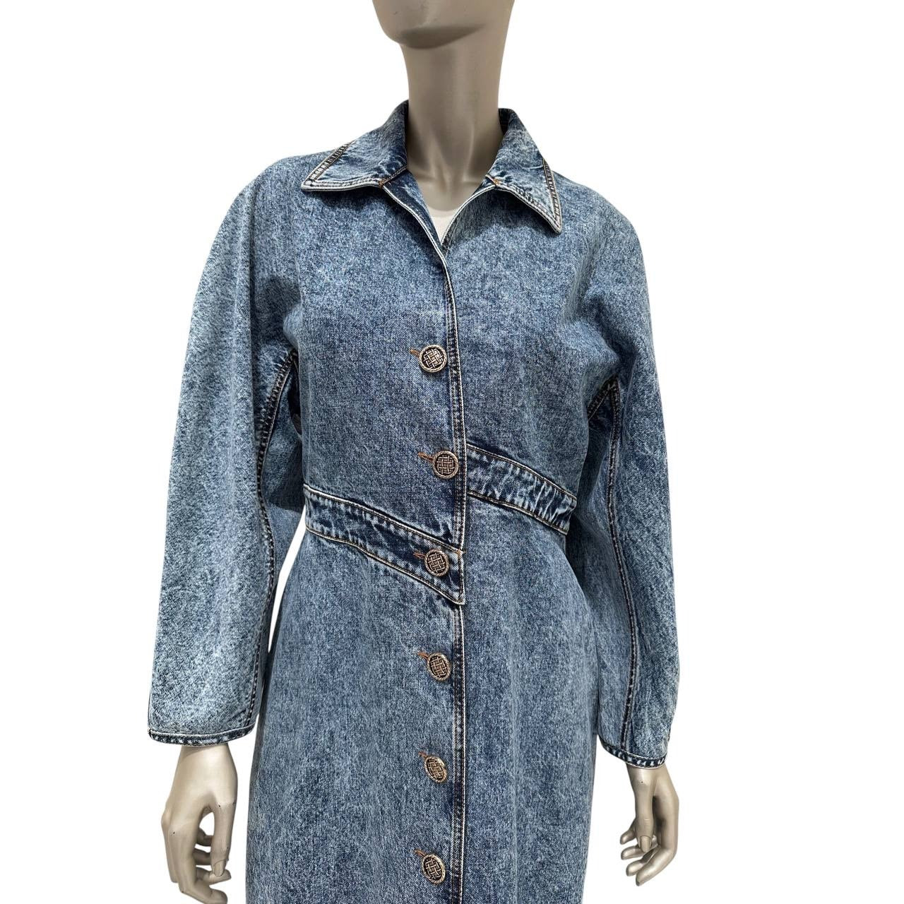 Alaïa Blue Faded Denim Asymmetric Trench Coat Sz 42 Pre-owned