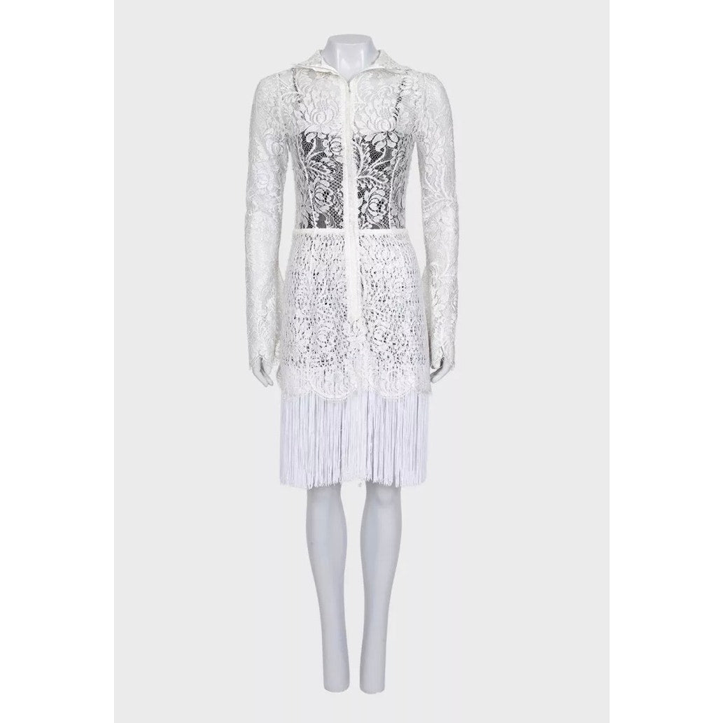 NWOT Dolce & Gabbana White Lace High Collar Dress IT40 S Pre-owned