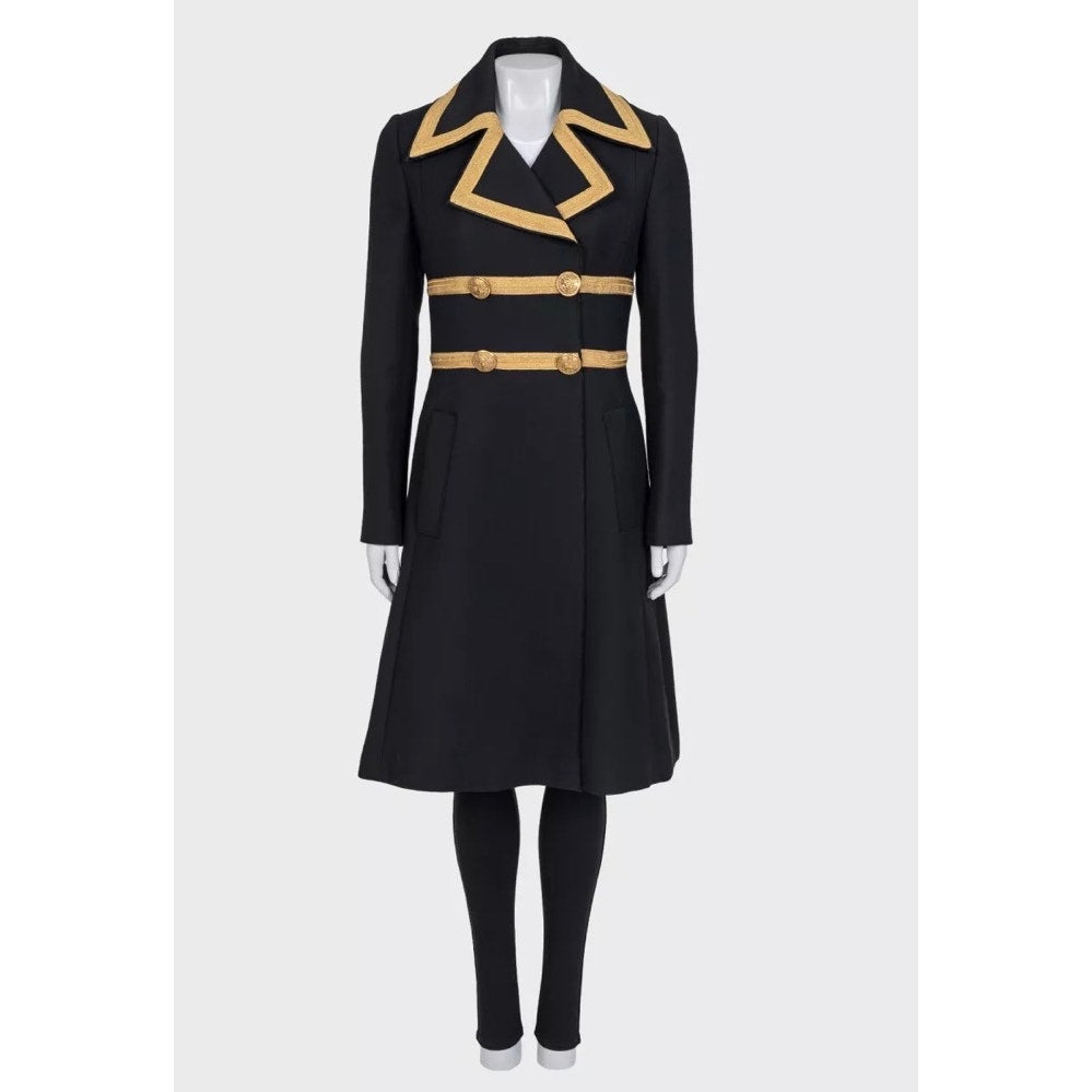 Dolce & Gabbana Black Virgin Wool Fitted Long Coat Pre-owned