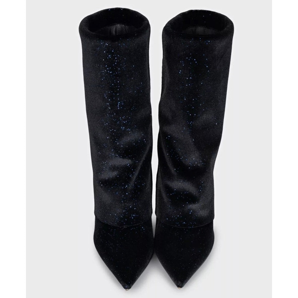 Balmain Blue Sequin Pointed Toe Stiletto Boots Sz.37 Pre-owned