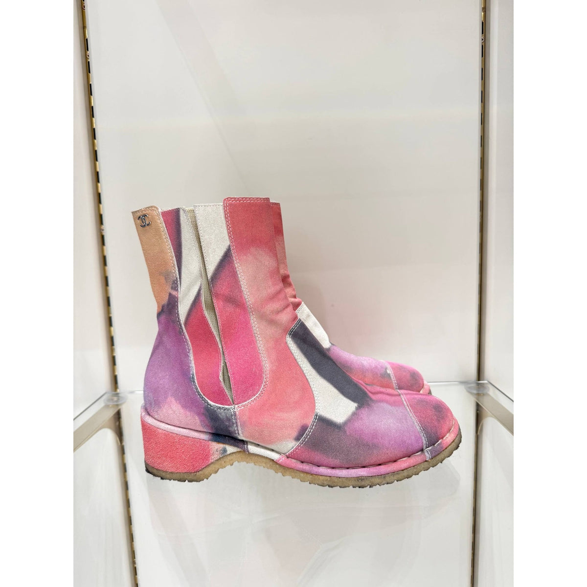 Chanel Multicolor Suede Ankle Boots, Size 38 Pre-owned