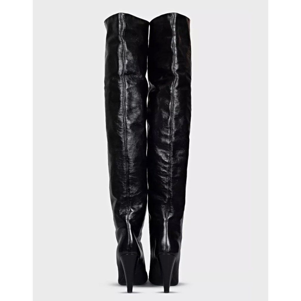 Saint Laurent Niki Black Leather Wedge Over-the-Knee Boots Sz.38