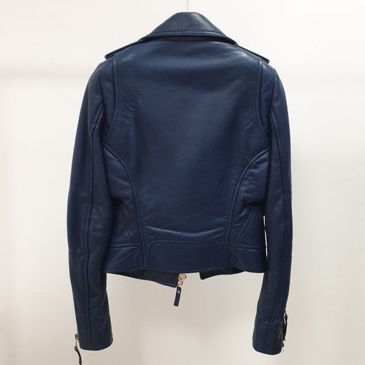Balenciaga Navy Blue Leather Jacket Sz.36 Pre-owned