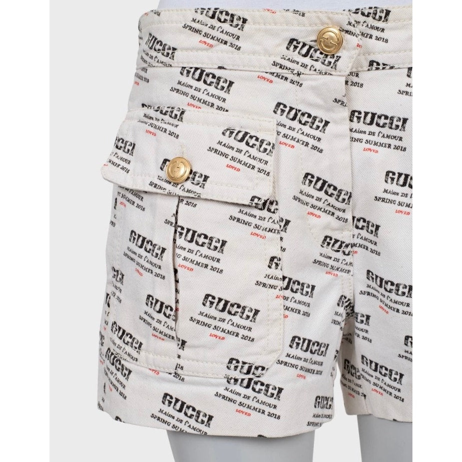 Gucci White Signature Print Cotton Shorts - Size W28 Pre-owned