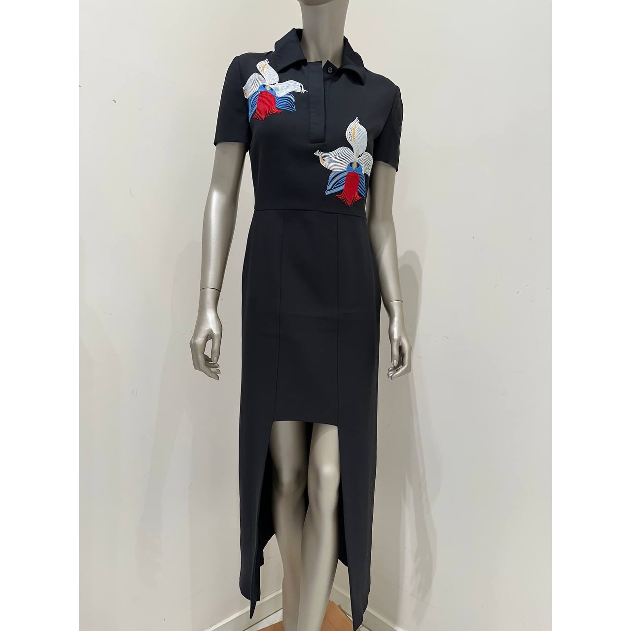 Fendi Black Silk Dress with Floral Embroidery Sz.42 Pre-owned