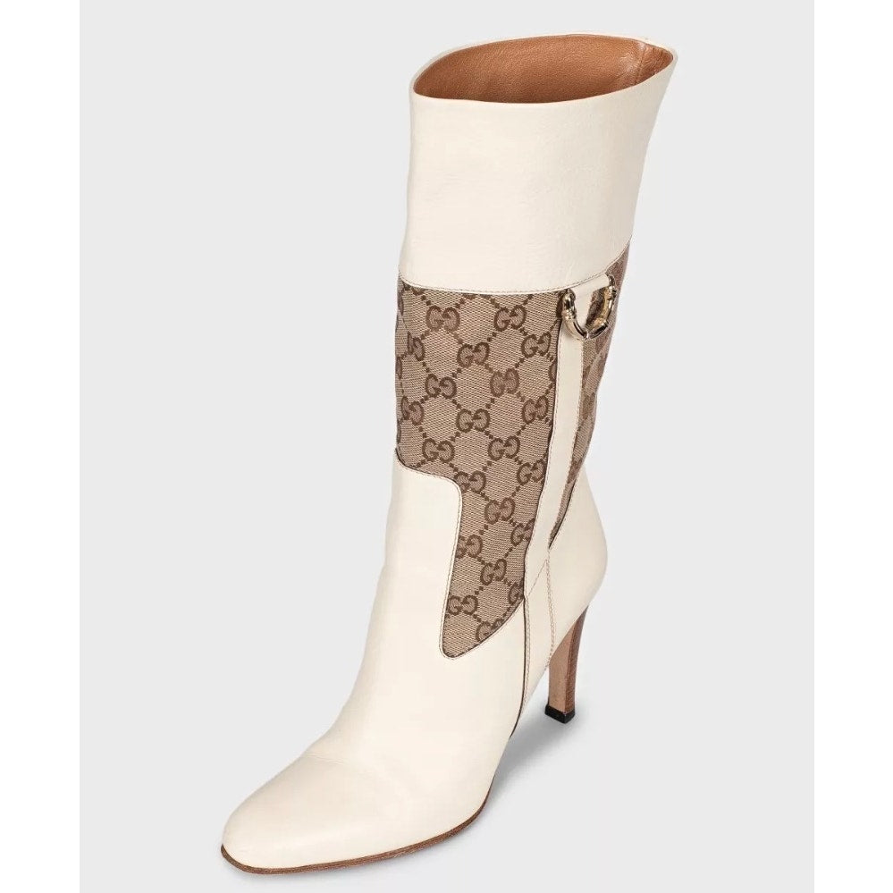 Gucci White Textile & Leather Ankle Boots - Size 37.5 Pre-owned