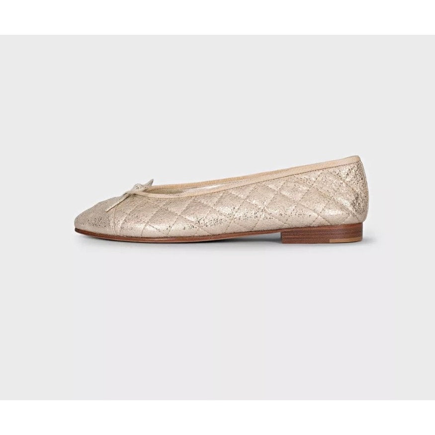 Chanel Quilted Gold Leather Ballerina Flats - Size 38.5 Pre-owned