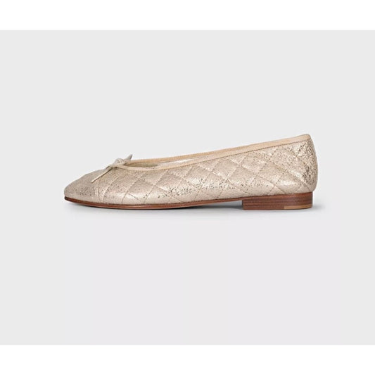 Chanel Quilted Gold Leather Ballerina Flats - Size 38.5 Pre-owned