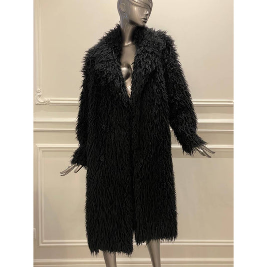 Saint Laurent Paris Black Faux Fur Coat - Size 36 pre-owned