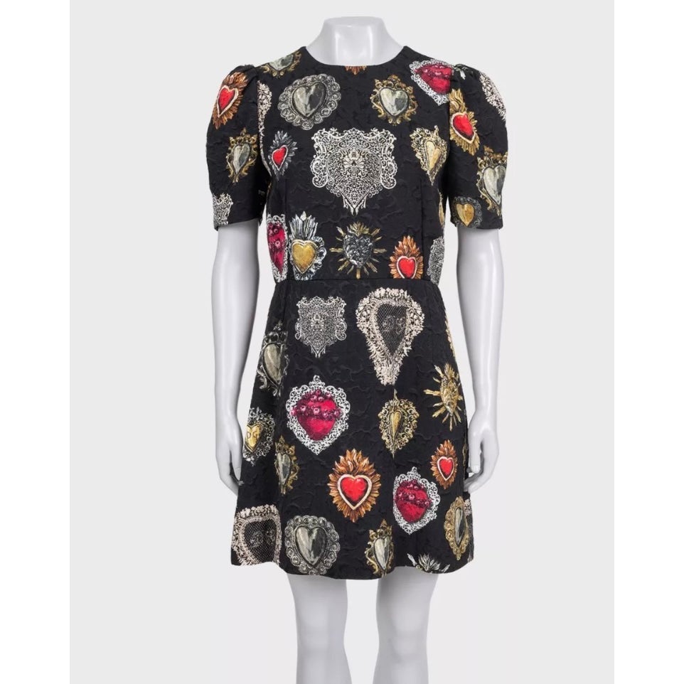 Dolce & Gabbana Black Printed Silk-Blend Lined Dress - Size L Pre-owned