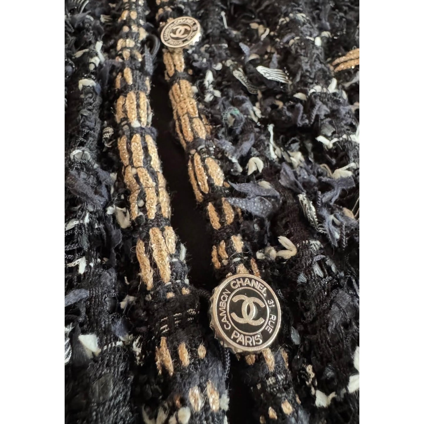 Chanel SS06 Fantasy Tweed Black Rope Trim Jacket Sz.38 Pre-owned