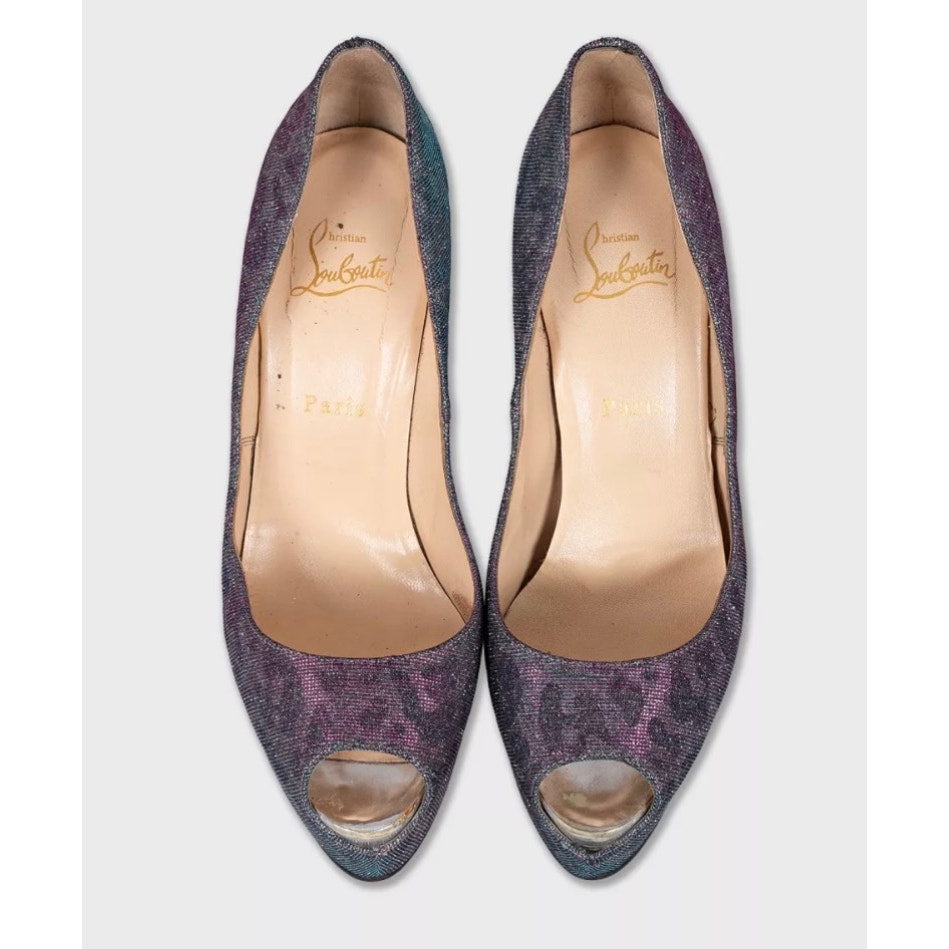 Christian Louboutin Silver Glitter Open Toe Heels - EU 40 Pre-owned