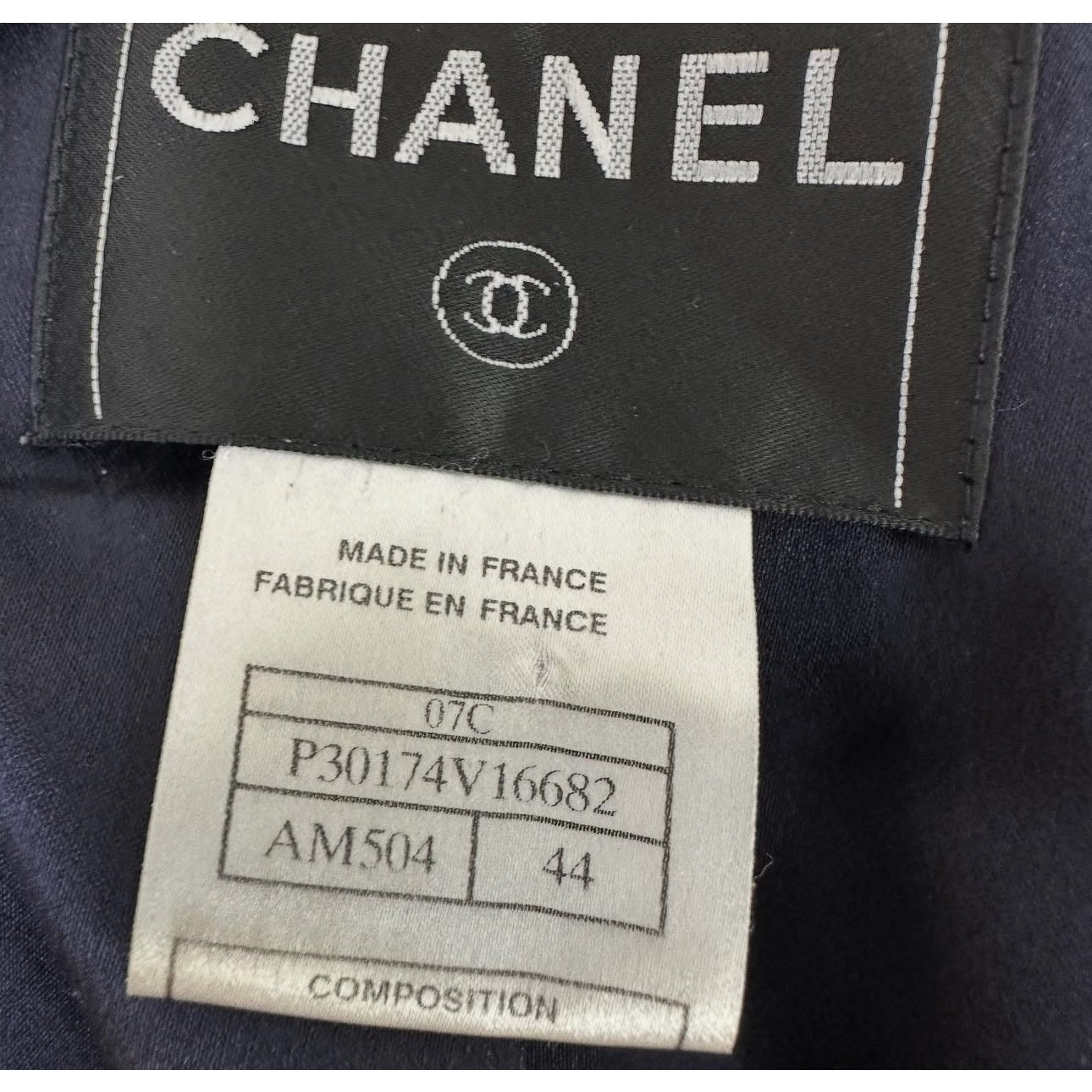 Chanel Vintage 2007 Blue Silk Logo Jacket Skirt Suit Set Sz.44 Pre-owned