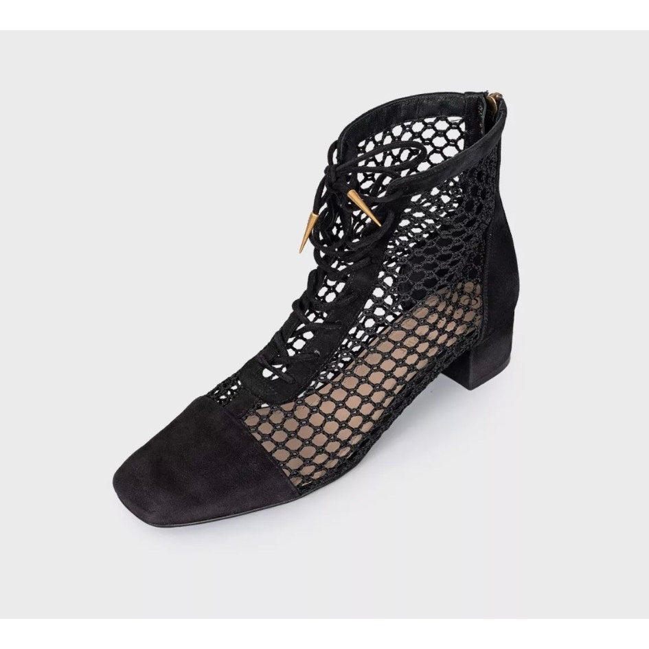 Christian Dior Black Suede Mesh Lace-Up Heels - EU 39 pre-owned