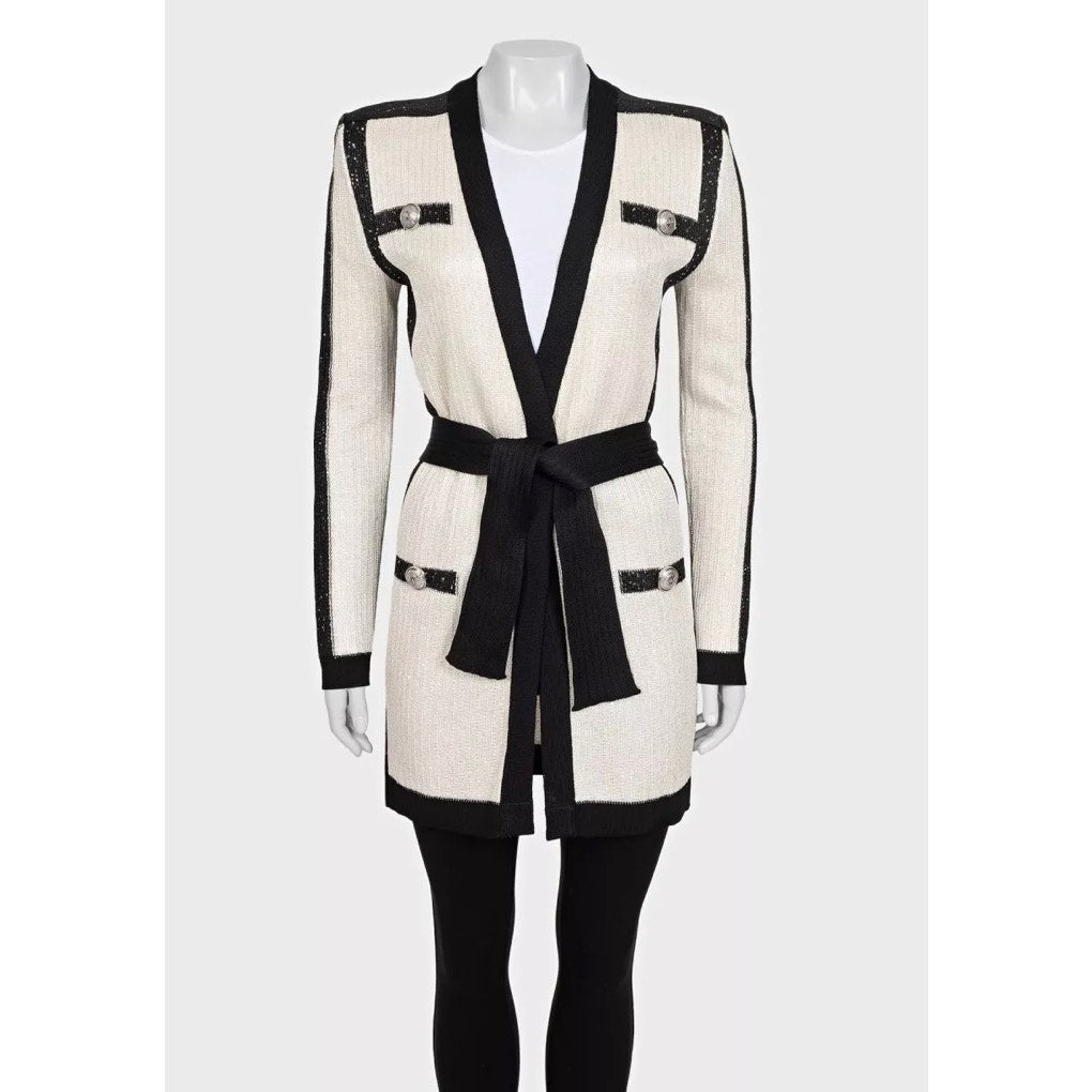NWOT Balmain White Long Cardigan with Belt - EU36/S Pre-owned