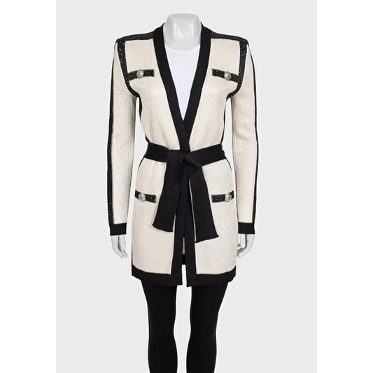 NWOT Balmain White Long Cardigan with Belt - EU36/S Pre-owned