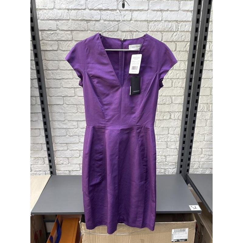 NWT Vintage YSL Purple Cotton Silk Fitted Dress  FR 38 M Pre-owned