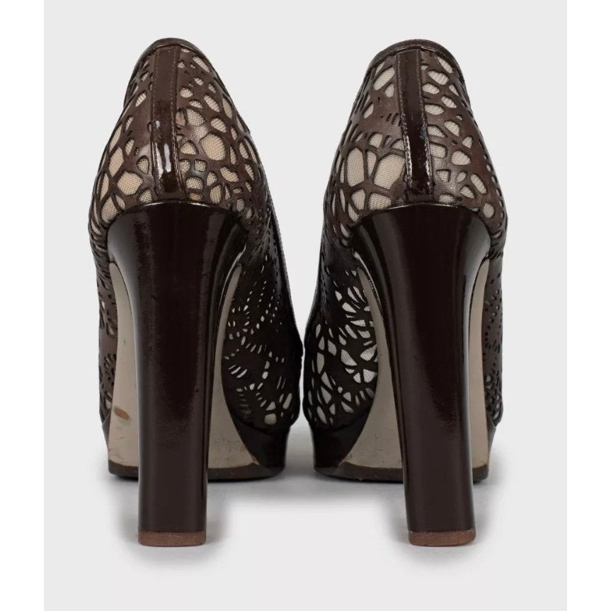 Valentino Perforated Leather Open-Toe Pumps - Brown, Sz 36.5 pre-owned