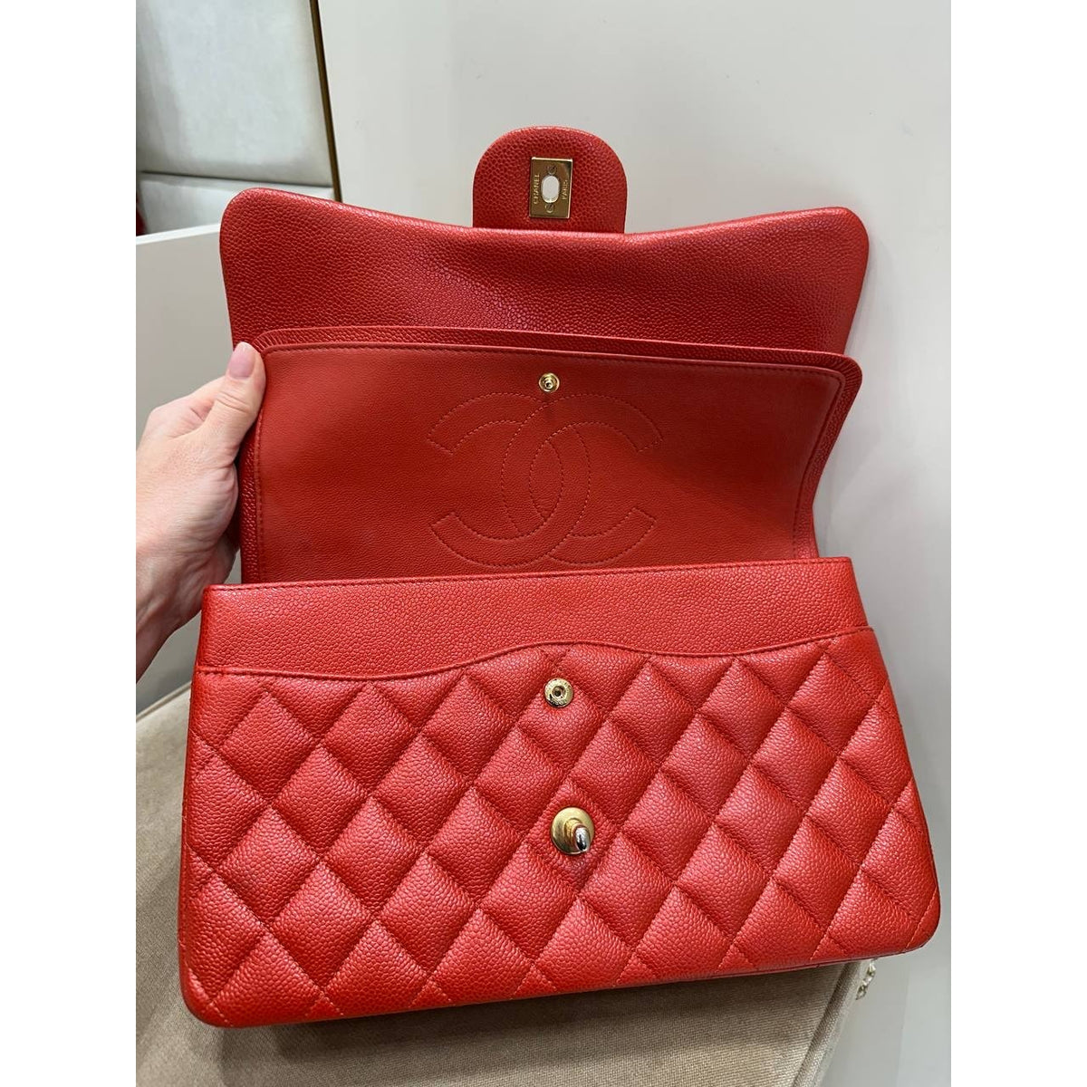 Chanel Red Caviar Jumbo Double Flap Bag Pre-owned