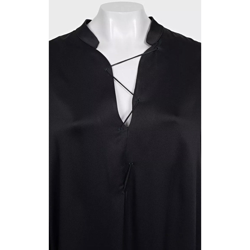 Khaite Black Lace-Up Maxi Dramatic Puff Sleeves Dress Sz.L pre-owned