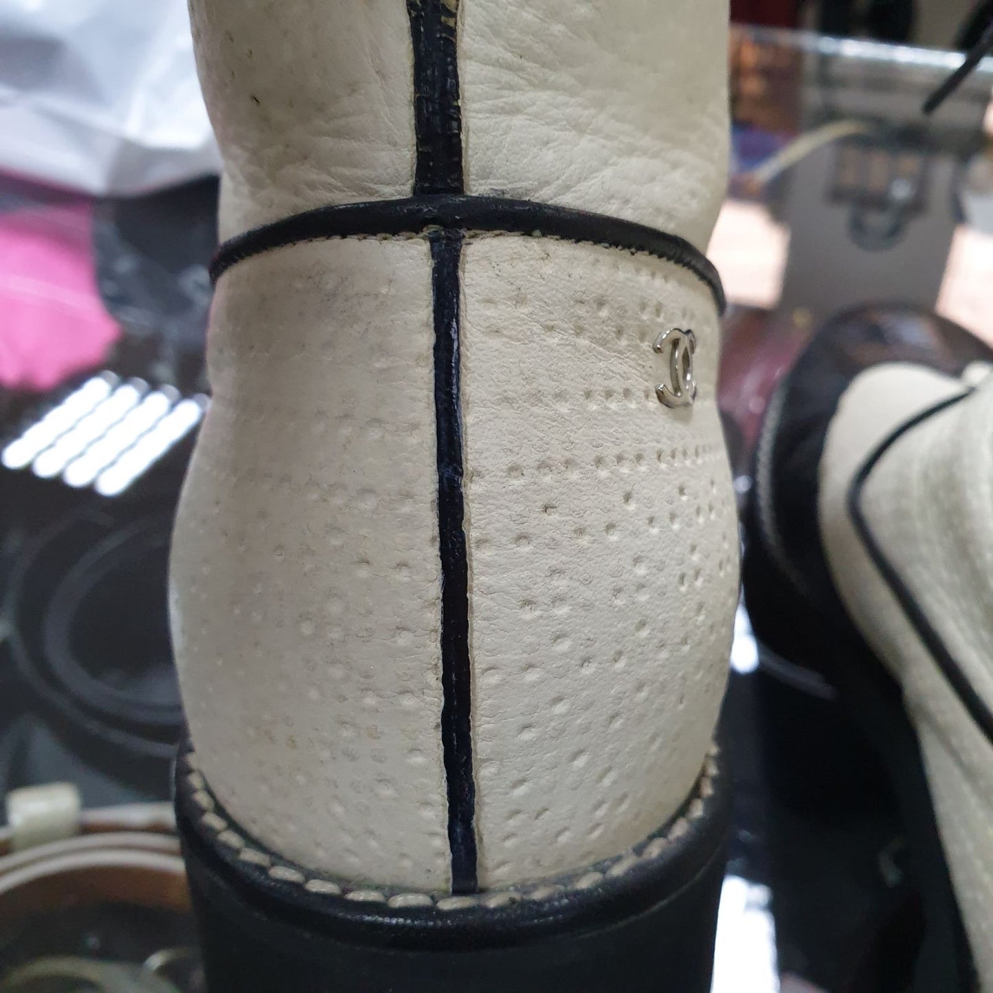 Authentic Chanel Black & Beige Combat Boots - Size 40 Pre-owned