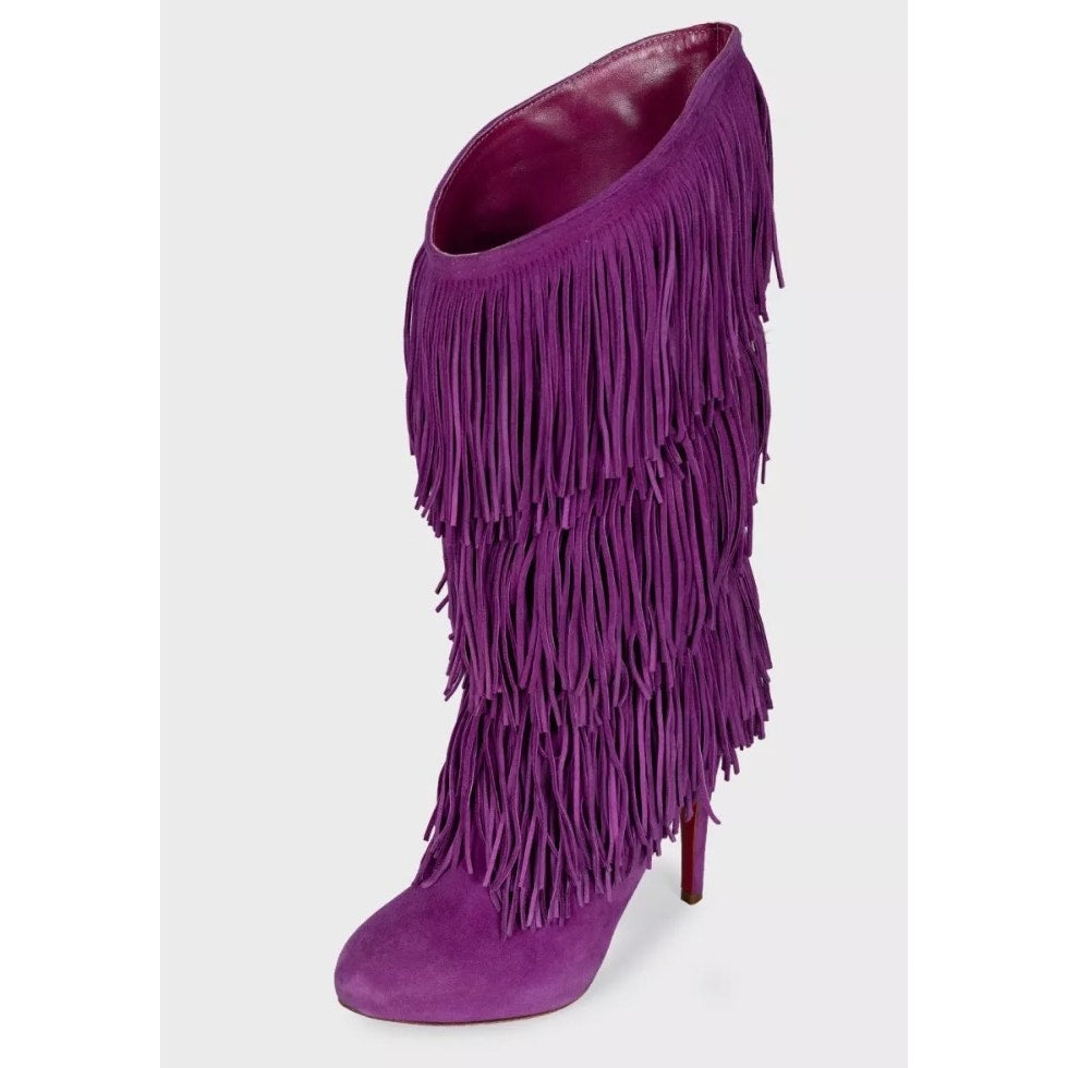 Christian Louboutin Purple Suede Stiletto Fringe Boots Sz.37 Pre-owned
