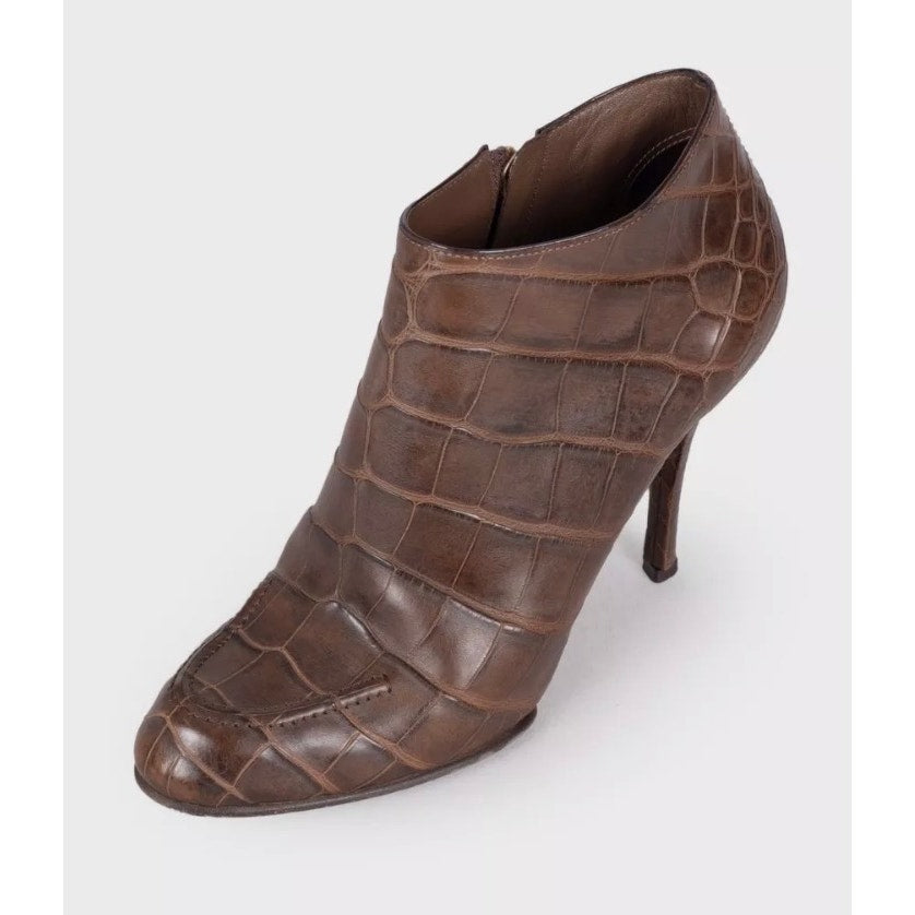 Louis Vuitton Brown Embossed Leather Ankle Boots Sz 40 Pre-owned