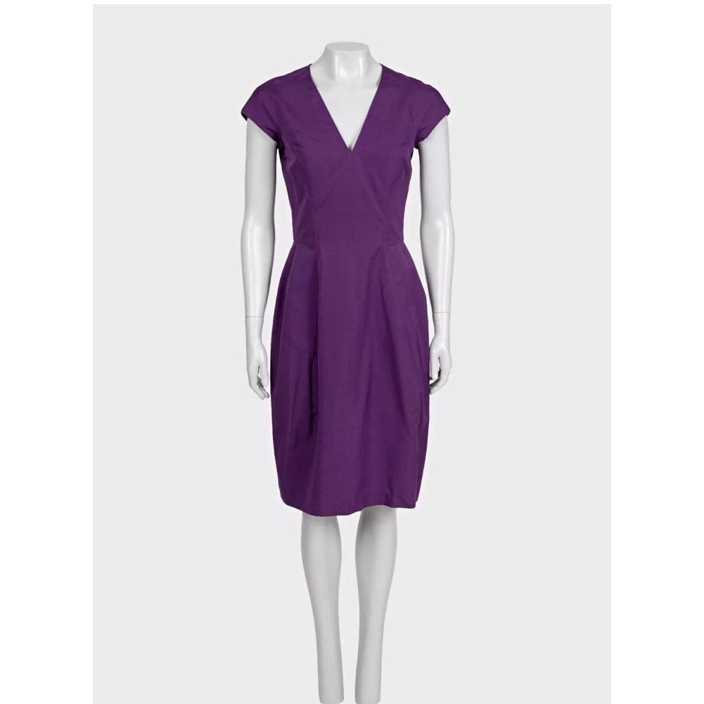 NWT Vintage YSL Purple Cotton Silk Fitted Dress  FR 38 M Pre-owned
