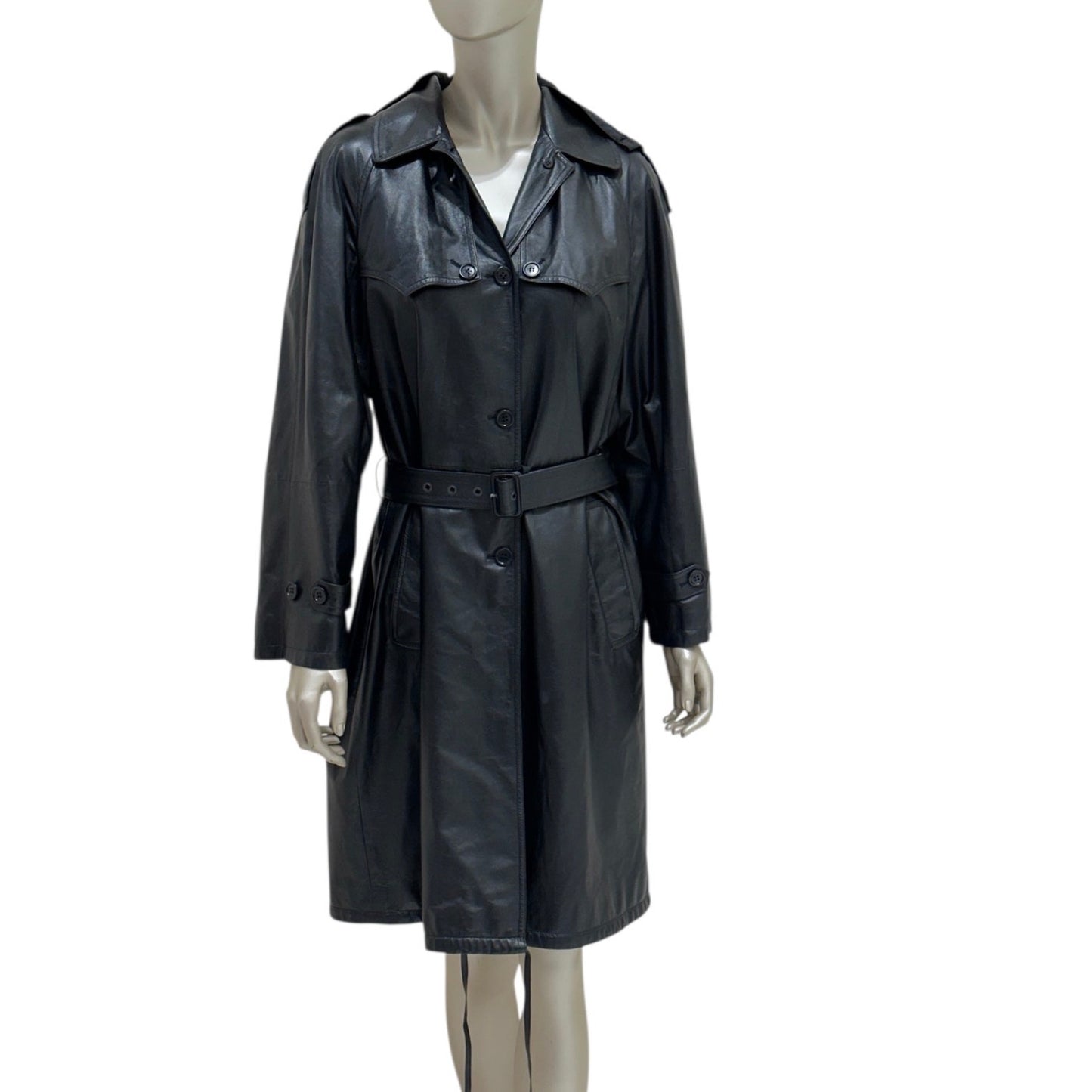 Prada Black Leather Trench Coat with Detachable Hood - IT 40 Pre-owned
