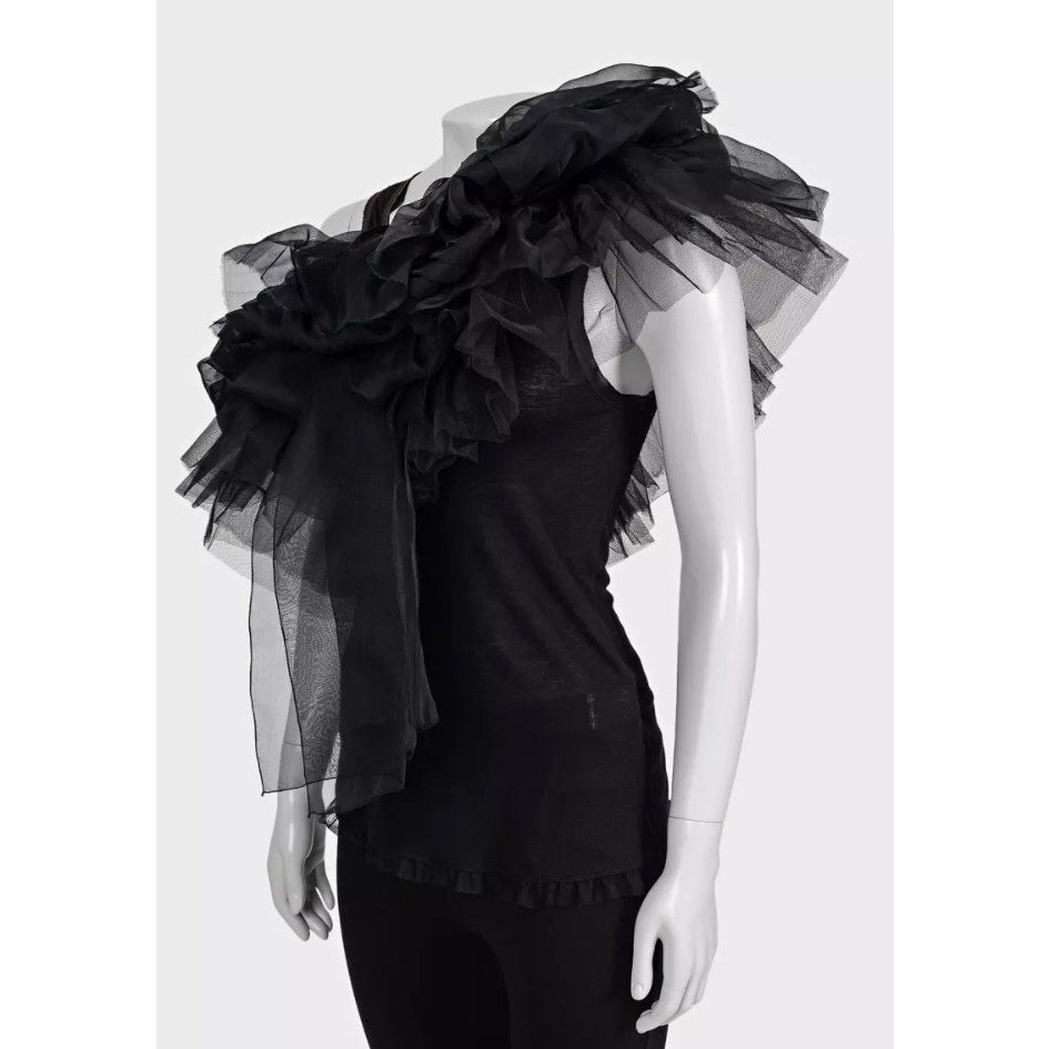 Valentino Black Ruffle Mesh Tank Top - US 6 / M Pre-owned