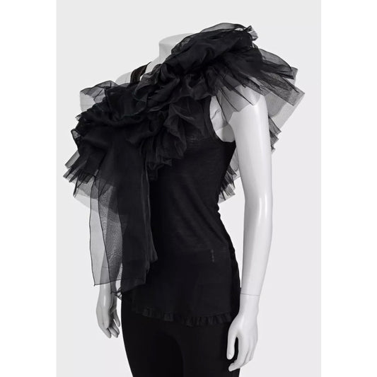 Valentino Black Ruffle Mesh Tank Top - US 6 / M Pre-owned