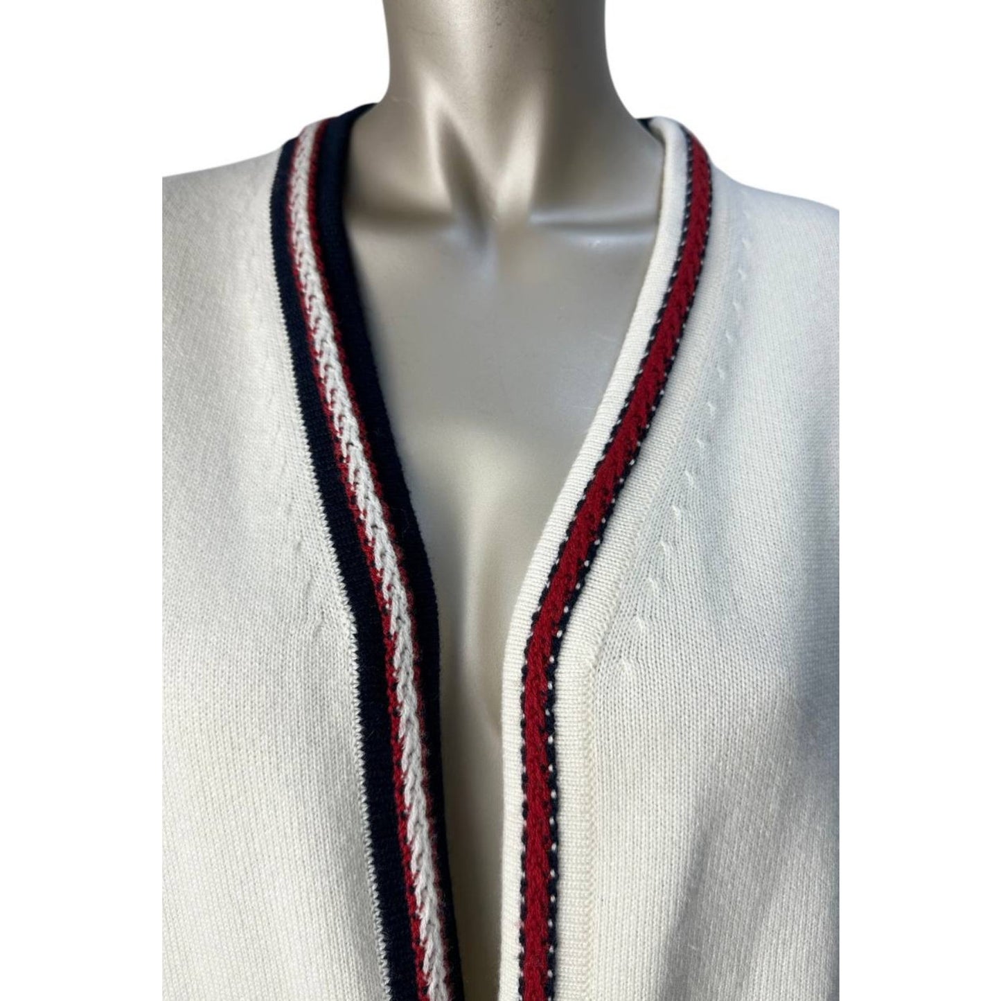 Chanel Ivory Cashmere  Contrast Trim Cardigan Sz 40 Pre-owned