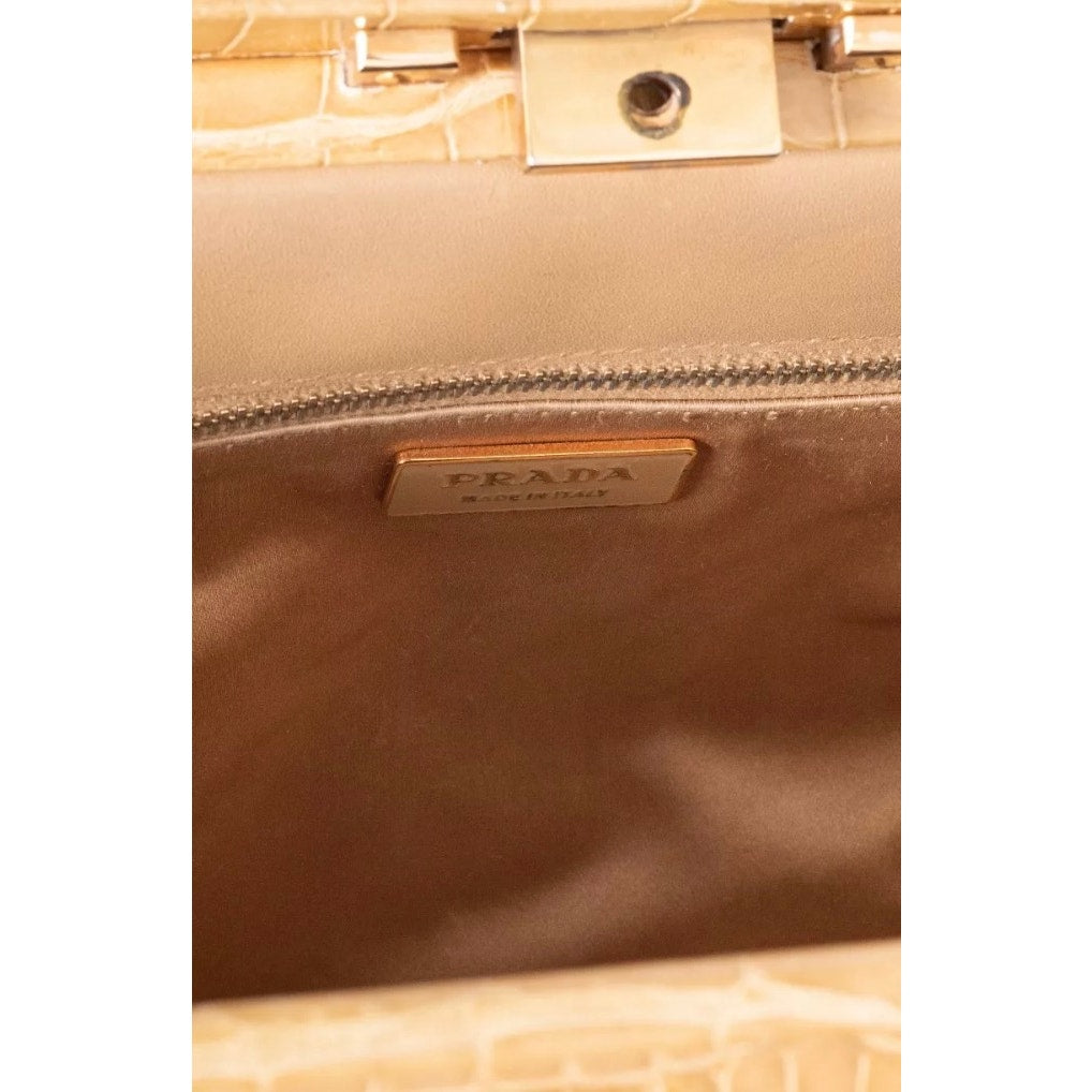 Prada Beige Leather Animal Print Handbag Pre-owned