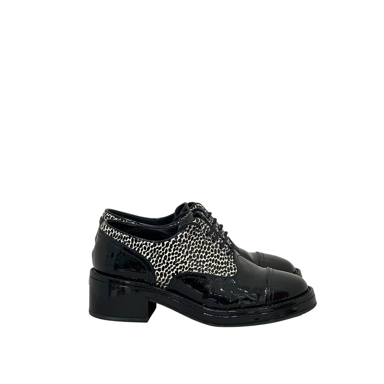 Chanel Leopard Print Patent Leather Heeled Derby  EU 38 Pre-owned