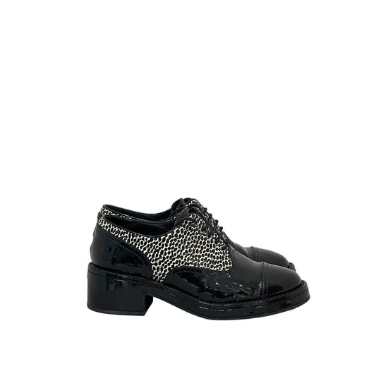 Chanel Leopard Print Patent Leather Heeled Derby  EU 38 Pre-owned