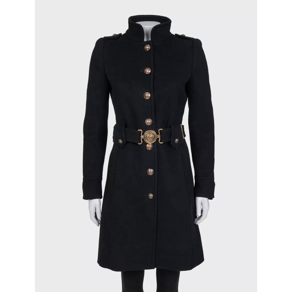 Roberto Cavalli Black Wool & Cashmere Belted Coat Sz.40/ S Pre-owned
